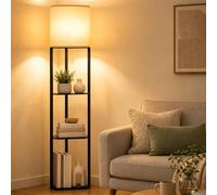 ARTETHYS Floor Lamp, Floor Lamps with Shelves for Living Room, Standing Tall Corner Lamps with E27 Socket 3-Tier Storage Shelf for Bedroom, Bulb Not Included, Black