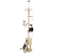 ARTETHYS Floor to Ceiling Cat Tree, 260cm 5 Tiers Tall Cat Tree Tower for Indoor Cats with Scratching Post, Ladder, Hammock, Condo, Platforms, Height Adjustable Cat Trees for Kittens