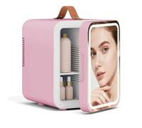 ARTETHYS Mini Skincare Fridge for Bedrooms, 4L Small Car Fridge with LED Mirror, Cooler and Warmer, Beauty Fridges for Home Office, 220V AC/12V DC, Pink
