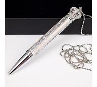 ARTEX Jewllery Crystal Ball Pen : Luxury Necklace Pen,with Crown charm. Gift for her, Executive Officer, Metal, Germany Schmidt Refill. Gift Box. Mini Pen (Pink Pen/Pink Crystal Crown)