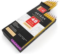 ARTEZA 2 HB Wood Cased Graphite Pencils with Rubbers, Bulk Pack of 48, Pre-Sharpened with Latex Free Rubbers, for School, Office, Writing, Drawing and Sketching,Yellow