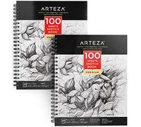 ARTEZA 22.9 x 30.5 cm Sketch Book 2 Pack, 200 Pages Total, Two Spiral Bound Artist Sketch Pad, 100 Sheets Each, Durable Acid Free Drawing Paper (100gsm), Art Supplies for Teens & Adults
