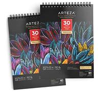 Arteza 22.9x30.5 cm Black Sketch Pad, 2-Pack, 60 Sheets, 150gsm, 30 Sheets Each, Spiral-Bound, Heavyweight Paper, Art Supplies for Graphite & Coloured Pencils, Charcoal, Oil Pastels, Gel Pens, Chalk