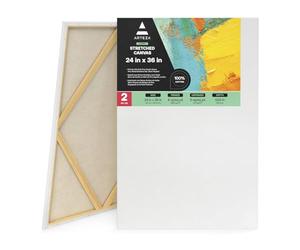 Arteza 24x36” Stretched White Blank Canvas, Bulk Pack of 2, Primed, 100% Cotton for Painting, Acrylic Pouring, Oil Paint & Wet Art Media, Canvases for Professional Artist, Hobby Painters & Beginner