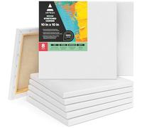 Arteza 25 x 25 cm (10"x10") Stretched Blank Square Canvas for Painting, Pack of 8, Primed 100% Cotton, for Oil & Acrylic Painting, Pouring, Wet Art Media, Art Supplies for Artist & Beginner, White