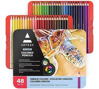 ARTEZA 48 Professional Colouring Pencils in a Tin Box, Soft Wax-Based Cores, for Drawing, Sketching, & Shading, Vibrant Coloured Pencils for Artists