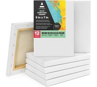 Arteza Stretched Canvas, Pack of 12, 5 x 7 Inches, Blank White Canvases, 100% Cotton, 8 oz Gesso-Primed, Art Supplies for Acrylic Pouring and Oil Painting
