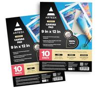 ARTEZA 9X12 Canvas Pad, 2 Pack, 20 Sheets, Cotton, Primed with Acid-Free Gesso, Glue-Bound Pad of Canvas Paper for Acrylic Painting Or Oil Paint, Ideal for Painting and Mixed Media,White,9x12"
