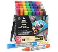 ARTEZA Acrylic Paint Markers Set of 40 Assorted Colors Acrylic Marker Pens Replaceable Tips for Painting Stones, Canvas, Glass, Wood and Plastic
