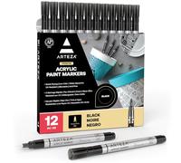 ARTEZA Acrylic Paint Pens, Pack of 12, Black, Long-Lasting Acrylic Paint Markers, Plastic Nib, Art Supplies for Painting on Metal, Canvas, Rock, Ceramic Surfaces, Glass, Wood, and Fabric