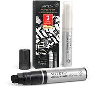 ARTEZA Acrylic Paint Pens, Set of 2, White and Black, 3-in-1 Multi-Line Nibs, 5-15 mm Line, UV-Resistant Marker Pens for Rocks, Glass, Metal, Wood, and Pumpkin Decorating