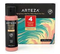 ARTEZA Acrylic Pouring Paint Set, 4 Spring Colors, 4 oz Bottles, High-Flow Paint, No Mixing Needed, Art Supplies for Canvas, Glass, Paper, Wood, Tile, and Stones