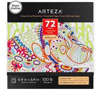 Arteza Animal Colouring Book for Adults, Black Outlines, 72 Relaxing Colouring Pages for Relieving Stress and Anxiety for Adults and Teens, Encourages Meditation, Promotes Mindfulness