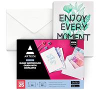 Arteza Blank Watercolour Cards and Envelopes, 5x6.875 Inches, Set of 25, Heavyweight, 140 lb, 100% Cotton Card Blanks, for Thank You Notes, Invitations & Greeting Cards