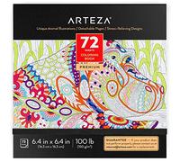 Arteza Coloring Book for Adults, 6.4 x 6.4 Inches, 72 Sheets, Animal Designs, Detachable Pages, Gray Outlines, 100 lb Paper, Art Supplies for Anxiety, Stress Relief, and Relaxing