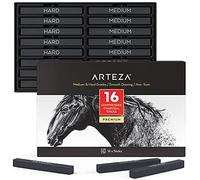 ARTEZA Compressed Charcoal Sticks, Set of 16, Medium and Hard Grade Graphite Sticks, Art Supplies for Drawing and Shading