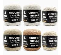 Arteza Crochet Thread Set - 6-Pack of 100% Cotton Yarn for Crocheting, Mercerized - Size 10 in White, Beige & Natural - Size 3 in White & Natural - Soft and Colorful Knitting & Crochet Supplies
