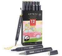 ARTEZA EverBlend Ultra Alcohol Marker Pens [Set of 12 Pastel Colours], Medium Chisel & Brush Tip, Art Supplies for Drawing & Sketching