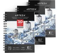 Arteza Expert Watercolour Paper Pad, 3 Pack, 90 Sheets, 13.9 x 21.6 cm, Spiral Bound, 300gsm Watercolour Paper, Cold-Pressed, Acid-Free, Art Supplies for Watercolour Techniques and Mixed Media