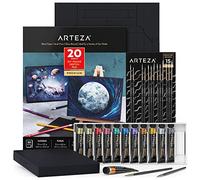 ARTEZA Gouache Painting Art Set, Metallic Gouache Paint 12 and Foldable Black Canvas Paper Bundle, Art Supplies for Beginners & Experts, Art Kit for Adults