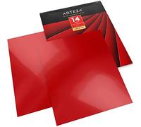ARTEZA Heat Transfer Vinyl Set, 14 Flexible Red HTV Sheets, 10x12 Inches Each, Sturdy & Easy to Weed, Safe & Nontoxic, Use with Any Craft Cutting Machine, Boxed