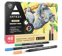 ARTEZA Inkonic Fineliner Pen Set, 0.4 mm Tips, Set of 48 Colours, Water-Based, Non-Toxic, Fine Tip Colouring Pens for Drawing, Sketching & Mixed Media Art