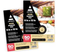 Arteza Marker Paper Pad, Pack of 2, 22.9 x 30.5 cm, 50 Sheets, Glue-Bound, Smooth Coated 120-gsm Marker Paper for Pigment & Alcohol Markers, for Drawing, Sketching, Colouring, and Lettering