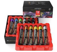 ARTEZA Metallic Acrylic Paint Set of 12 ColorsTubes 074 oz 22 ml with Storage Box Rich Pigments Non Fading Non Toxic P