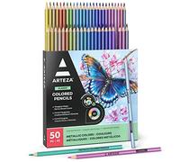 ARTEZA Metallic Colouring Pencils for Adult, Set of 50 Drawing Pencils, Triangular Grip, Pre-Sharpened Pencil Set, Professional Art Supplies for Artists, for Coloring and Sketching