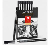 ARTEZA Micro-Line Ink Pens Set of 9, Black Fineliners with Japanese Archival Ink, Art Supplies for Comic Artists and Illustrators