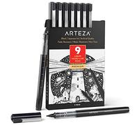 ARTEZA Micro-Line Ink Pens, Set of 9, Black Fineliners with Japanese Archival Ink, Art Supplies for Comic Artists and Illustrators