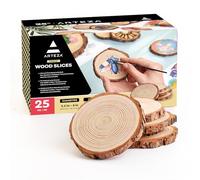 ARTEZA Natural Wood Slices,25 Pieces, 8.9cm-10.2cm Diameter,1cm Thickness,Round Wood Discs for Crafts,Centerpieces & Paintings,Christmas Ornaments,Sanded & Polished Circles (Packaging may vary)