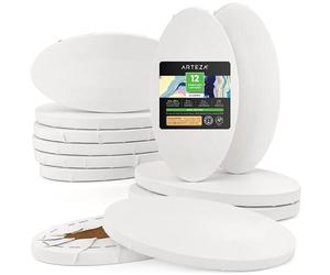 ARTEZA Oval Stretched Canvas Set, 12 Pack, 10 x 20.3 cm, 100% Cotton, 8 oz Gesso-Primed Blank Canvases, Art Supplies for Acrylic and Oil Painting