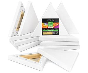 Arteza Paint Canvases for Painting, Pack of 12, 6 inches, Triangle Blank Canvas Bulk, Pine Wood Frame, 100% Cotton Stretched Canvas, 8 oz Gesso-Primed, Art Supplies, for Acrylic Pouring,White