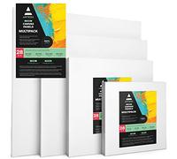 Arteza Painting Canvas Panels Multi Pack, 15cm x 15cm, 20cm x 20cm, 25cm x 25cm, 30cm x 30cm Set of 28, Primed White, 100% Cotton with Recycled Board Core, for Acrylic, Oil
