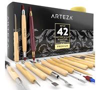 ARTEZA Pottery & Polymer Clay Tools, 42-Piece Sculpting Set, Steel Tip Tools with Wooden Handles, Craft Kit for Modeling, Carving