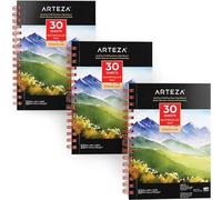Arteza Premium Watercolour Paper Pad, 3 Pack, 90 Sheets, 13.9 x 21.6 cm, Spiral Bound, 300gsm Watercolour Paper, Cold-Pressed, Acid-Free, Art Supplies for Watercolour Techniques and Mixed Media