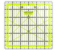 Arteza Quilting Ruler, Laser Cut Acrylic Quilters' Ruler with Patented Double Coloured Grid Lines for Easy Precision Cutting, 6" Wide x 6" Long for Quilting, Sewing & Crafts, Black & Lime Green