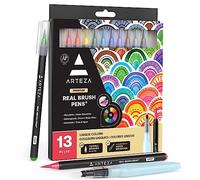 ARTEZA Real Brush Pens, 12 Nontoxic Paint Markers with Flexible Brush Tips, Professional Watercolour Pens for Painting, Drawing, Colouring & More, Multiple Colours