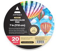 ARTEZA Round Watercolour Paper Pad [17.8 cm Diameter, 20 Sheets] - Thick 300 GSM Paper for Drawing, Sketching, Acrylic & Watercolour Painting