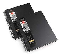 Arteza Sketch Book, 22.9. x 30.5 cm, 2-Pack, Black Drawing Pads, 200 Sheets Total, 100 GSM, Hardcover Sketchbook, Spiral-Bound, Use with Pencils, Charcoal, Pens, Crayons & Other Dry Media