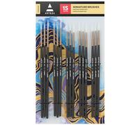 Arteza Small Paint Brushes, Set of 15, Fine Paint Brush Pack for Model Painting and Canvases, Thin, Synthetic Bristles for Details, Sharp Lines, Shading, and Pumpkin Decorating