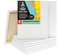 ARTEZA Stretched Art Canvas, Pack of 8, 27.9 x 35.6 cm, 8 oz Gesso Primed, White Blank 100% Cotton Canvases for Acrylic Painting and Pouring