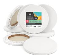 Arteza Stretched Canvas for Painting, 25.4 cm Diameter, 8 Pack, 100% Cotton, 8 oz Gesso-Primed Round Blank Canvases for Acrylic Painting and Pouring, White