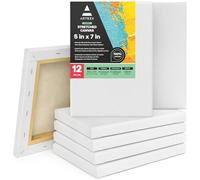 Arteza Stretched Canvas, Pack of 12, 5 x 7 Inches, Blank White Canvases, 100% Cotton, 8 oz Gesso-Primed, Art Supplies for Acrylic Pouring and Oil Painting