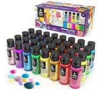 ARTEZA Tempera Washable Paint Set of 32, 60 ml Bottles, Poster Paint for Craft Projects, Sponge Painting & Finger Painting, Includes Neon, Glitter & Glow-in-the-Dark