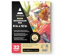 Arteza Watercolour Paper Pad, 32 Sheets, 22.9 x 30.5 cm, 300gsm Watercolour Paper, Glue Bound, Cold-Pressed, Acid-Free, for Wet, Dry & Mixed Media