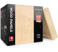 ARTEZA Wood Canvas Boards, 8 x 8 Inches, Pack of 5, Birch Wood, Wooden Panels for Acrylic and Oil Painting, Wood Burning, Crafting
