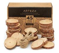 ARTEZA Wood Slices (45 Pieces) with Bark Natural Unfinished Pine 2.4"-2.8" Diameter Smooth Beautiful Sanded Surface Includes 50' of Natural Jute Twine for Arts, Crafts, Weddings, Ornaments, DIY