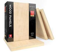 ARTEZA Wooden Canvas Boards, 20 x 25 cm (8x10"), Pack of 5, Birch Wood, Cradled Panels for Oil & Acrylic Painting, Wood Burning, Encaustic Art, Mixed Media